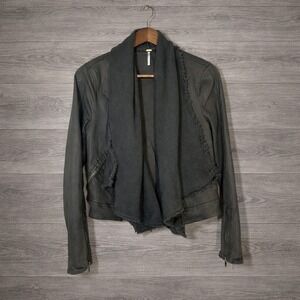 Free People Drape Front Moto Cardi Jacket Womens 4 Army Green Distressed Zip